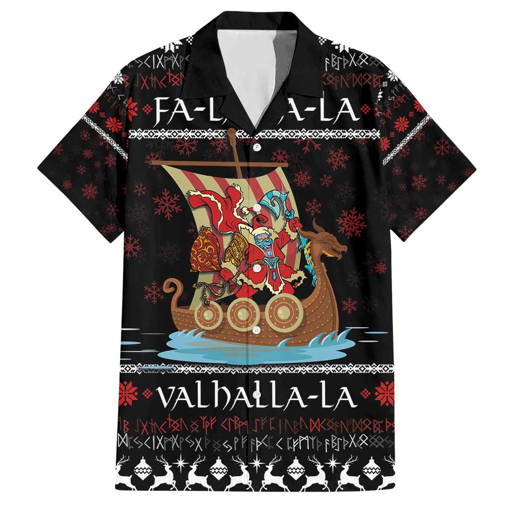 Vikings Christmas Hawaiian Shirt Santa Warrior on The Viking Ship with Xmas and Snowflake Pattern - Wonder Print Shop