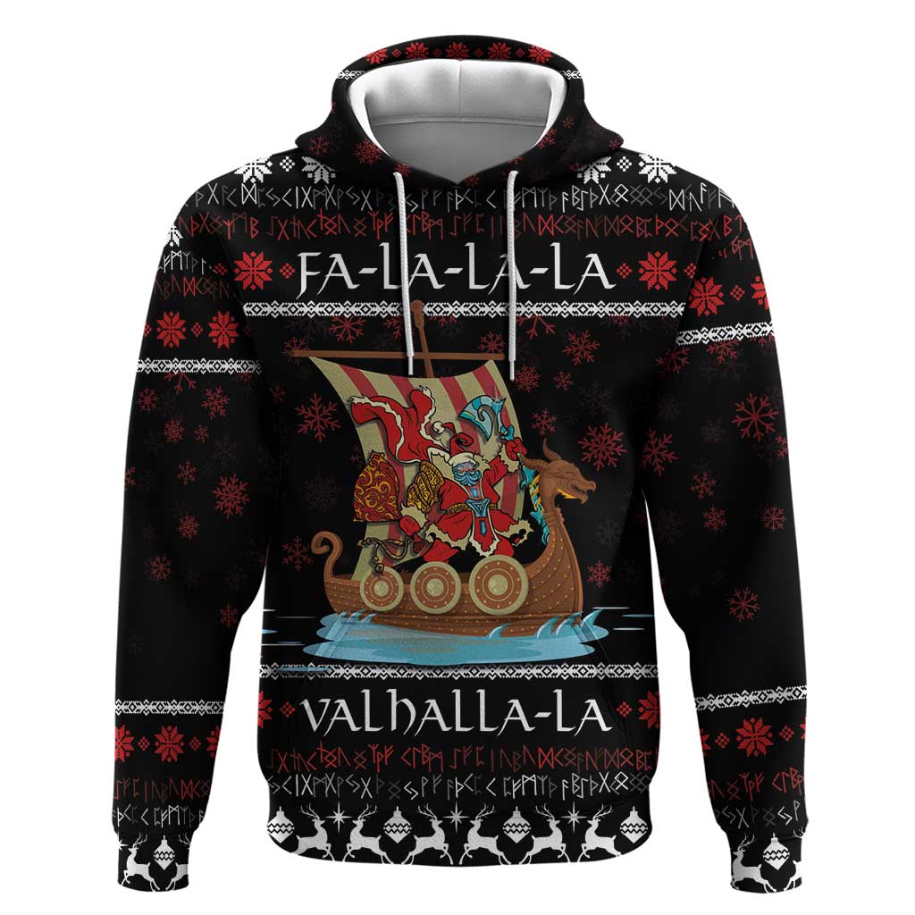 Vikings Christmas Hoodie Santa Warrior on The Viking Ship with Xmas and Snowflake Pattern - Wonder Print Shop