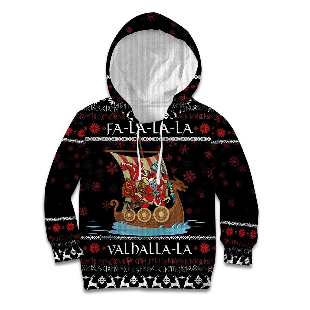 Vikings Christmas Kid Hoodie Santa Warrior on The Viking Ship with Xmas and Snowflake Pattern - Wonder Print Shop