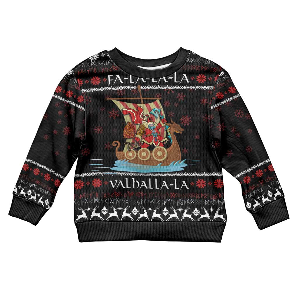 Vikings Christmas Kid Ugly Christmas Sweater Santa Warrior on The Viking Ship with Xmas and Snowflake Pattern - Wonder Print Shop