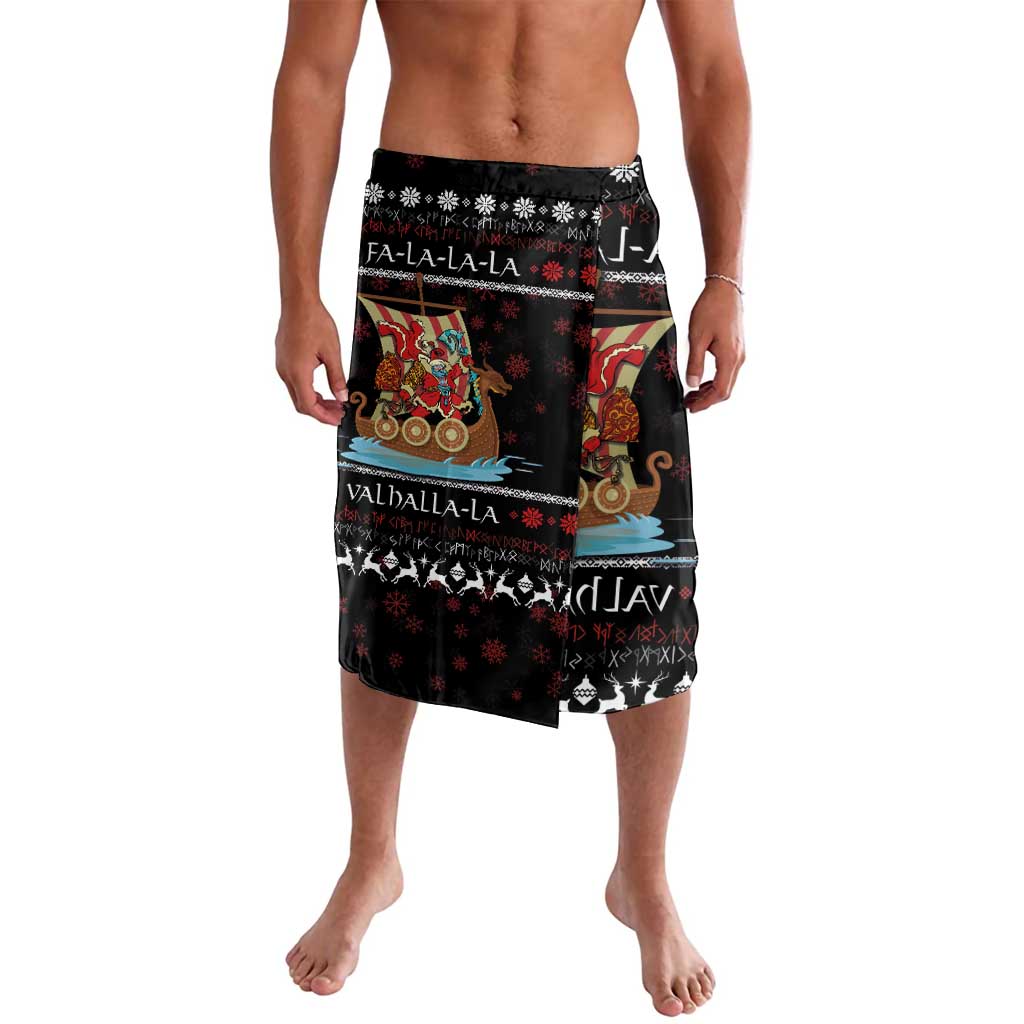Black lava lava wrap skirt with Santa warrior, snowflake and holiday pattern