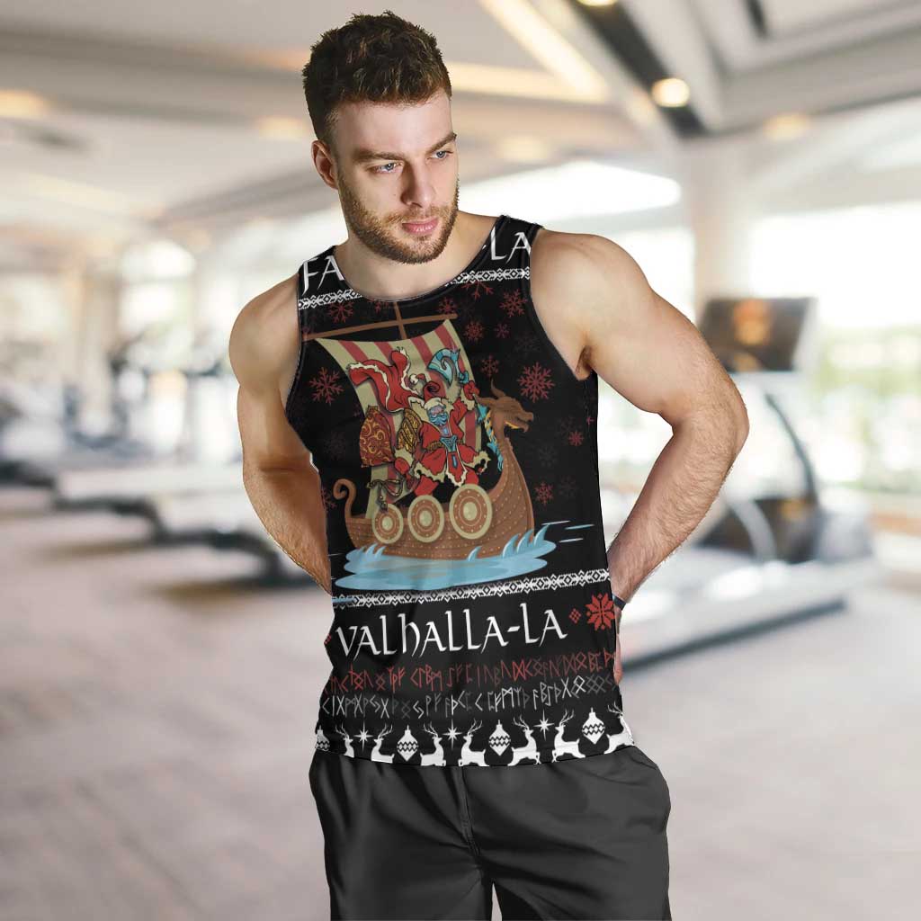 Vikings Christmas Men Tank Top Santa Warrior on The Viking Ship with Xmas and Snowflake Pattern - Wonder Print Shop