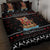 Vikings Christmas Quilt Bed Set Santa Warrior on The Viking Ship with Xmas and Snowflake Pattern