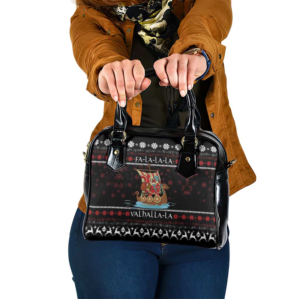 Vikings Christmas Shoulder Handbag Santa Warrior on The Viking Ship with Xmas and Snowflake Pattern