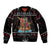 Vikings Christmas Sleeve Zip Bomber Jacket Santa Warrior on The Viking Ship with Xmas and Snowflake Pattern