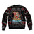 Vikings Christmas Sleeve Zip Bomber Jacket Santa Warrior on The Viking Ship with Xmas and Snowflake Pattern