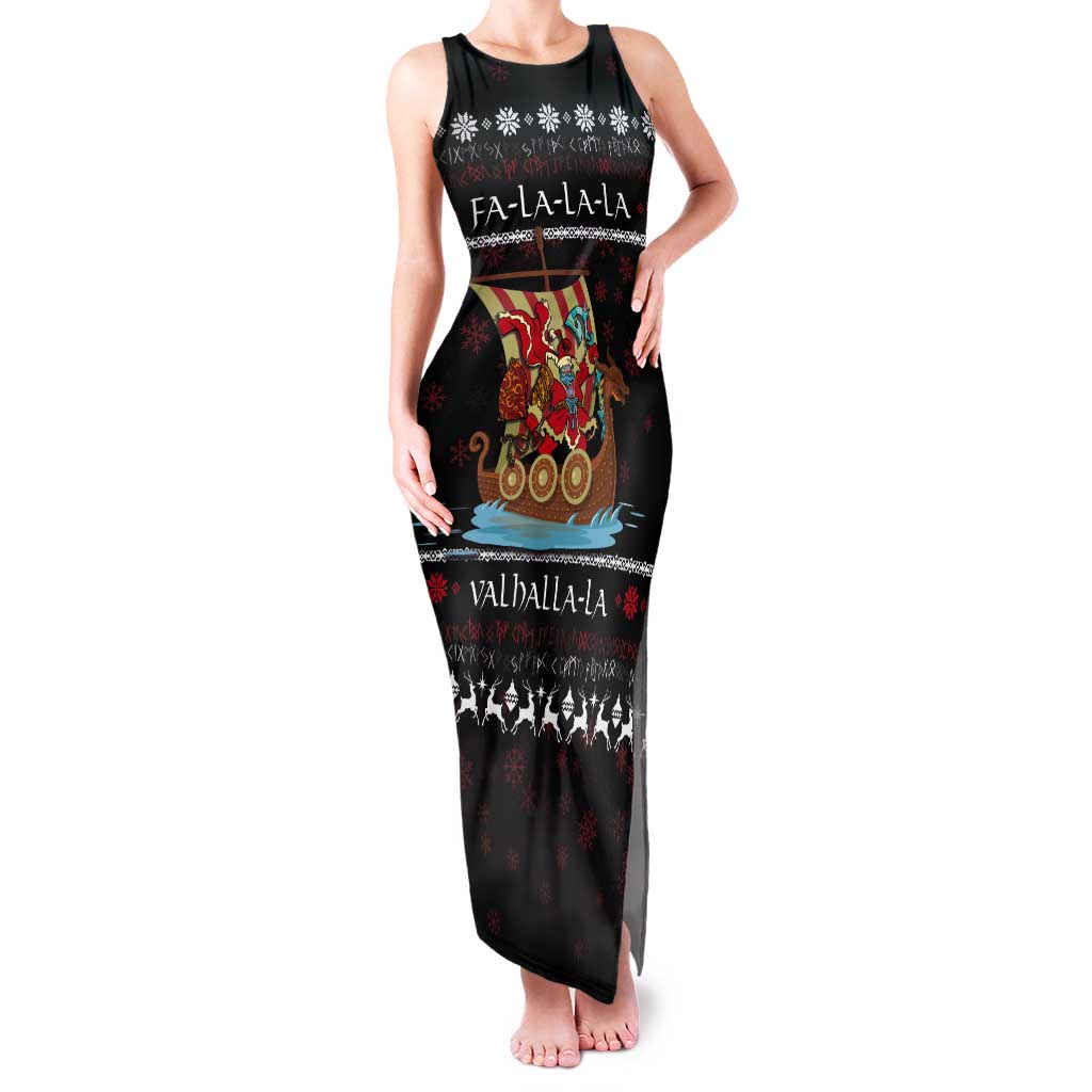 Vikings Christmas Tank Maxi Dress Santa Warrior on The Viking Ship with Xmas and Snowflake Pattern