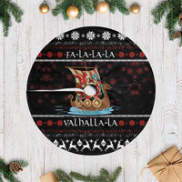 Black round Christmas tree skirt with Nordic snowflake and red pattern, Valhalla print
