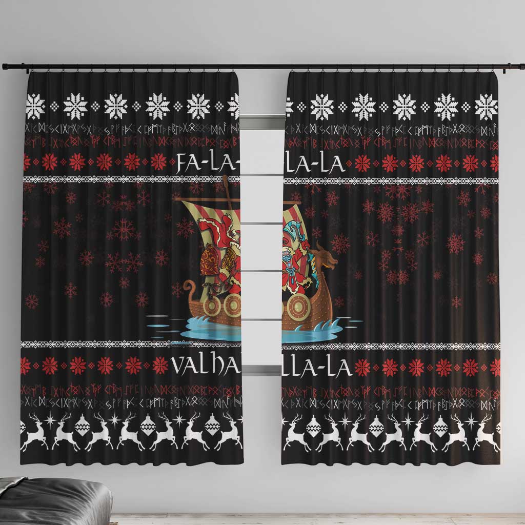 Vikings Christmas Window Curtain Santa Warrior on The Viking Ship with Xmas and Snowflake Pattern