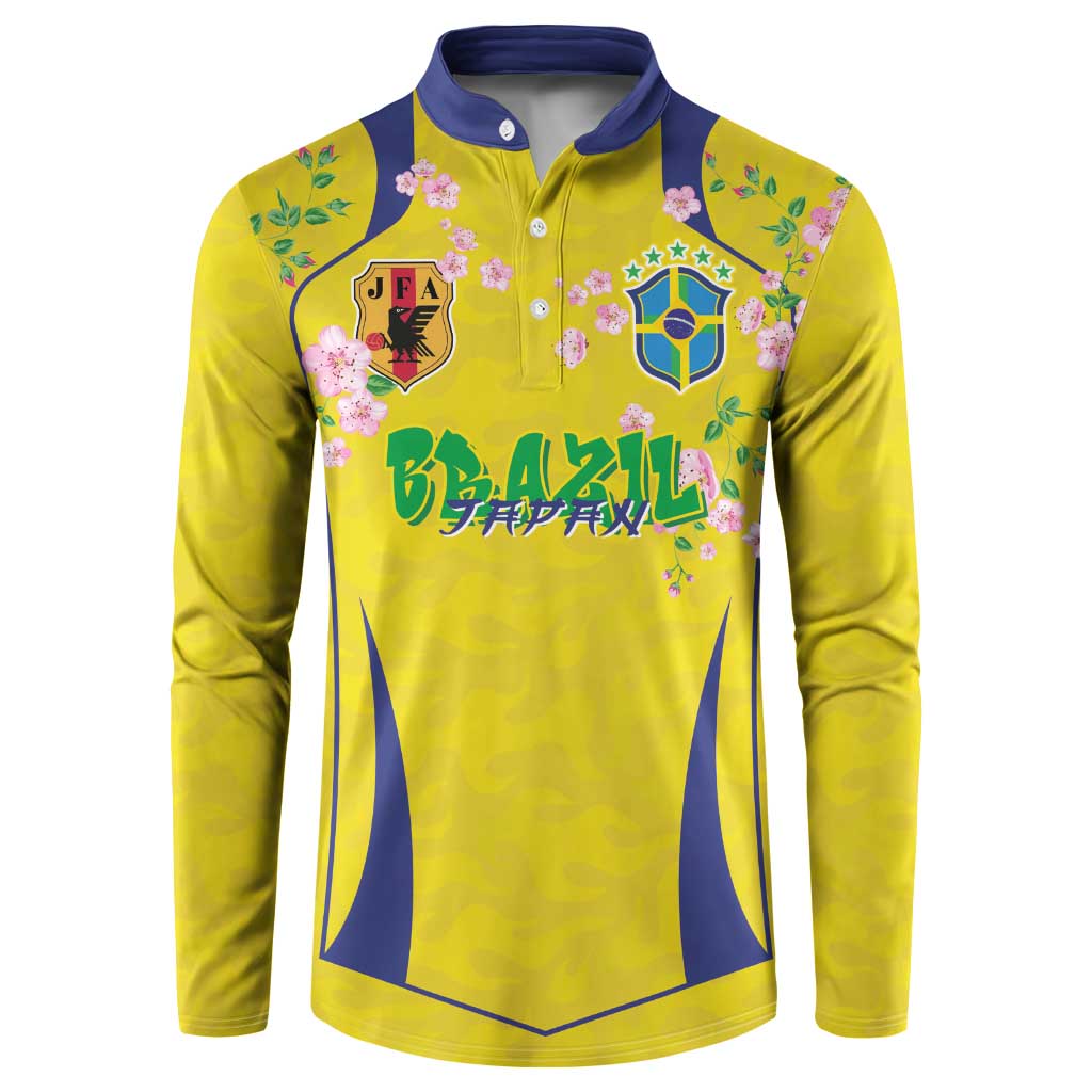 Custom Brazil Mashup Japan Football Cultural Button Sweatshirt - Wonder Print Shop
