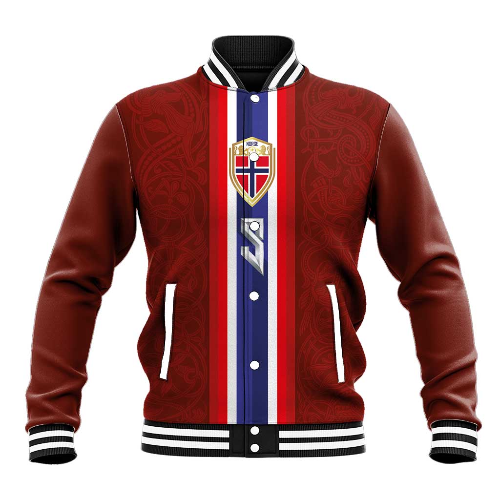 Custom Norwegian Football Baseball Jacket Norse Inspired Red Color - Wonder Print Shop