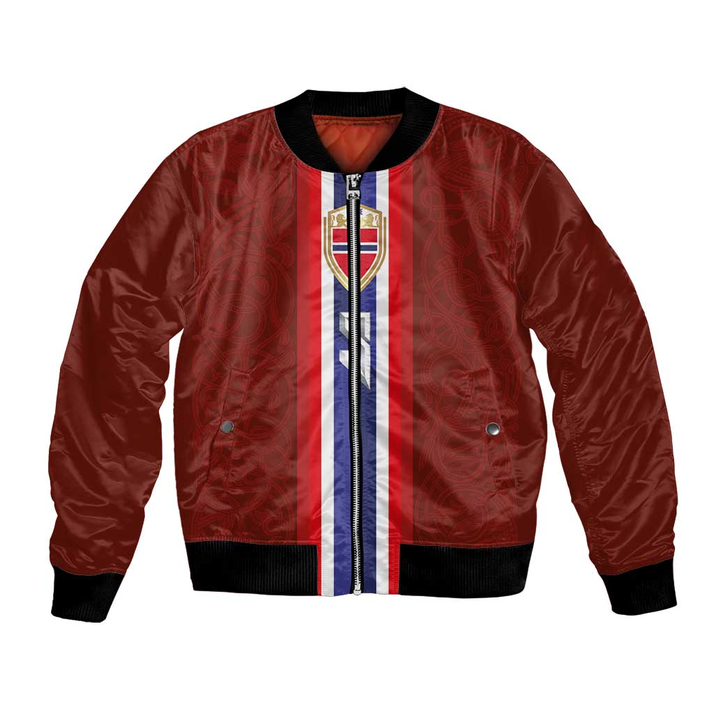 Custom Norwegian Football Bomber Jacket Norse Inspired Red Color - Wonder Print Shop