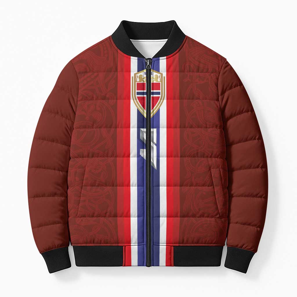 Custom Norwegian Football Bomber Puffer Jacket Norse Inspired Red Color - Wonder Print Shop