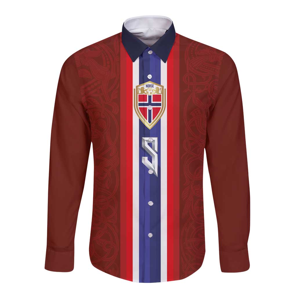 Custom Norwegian Football Long Sleeve Button Shirt Norse Inspired Red Color - Wonder Print Shop