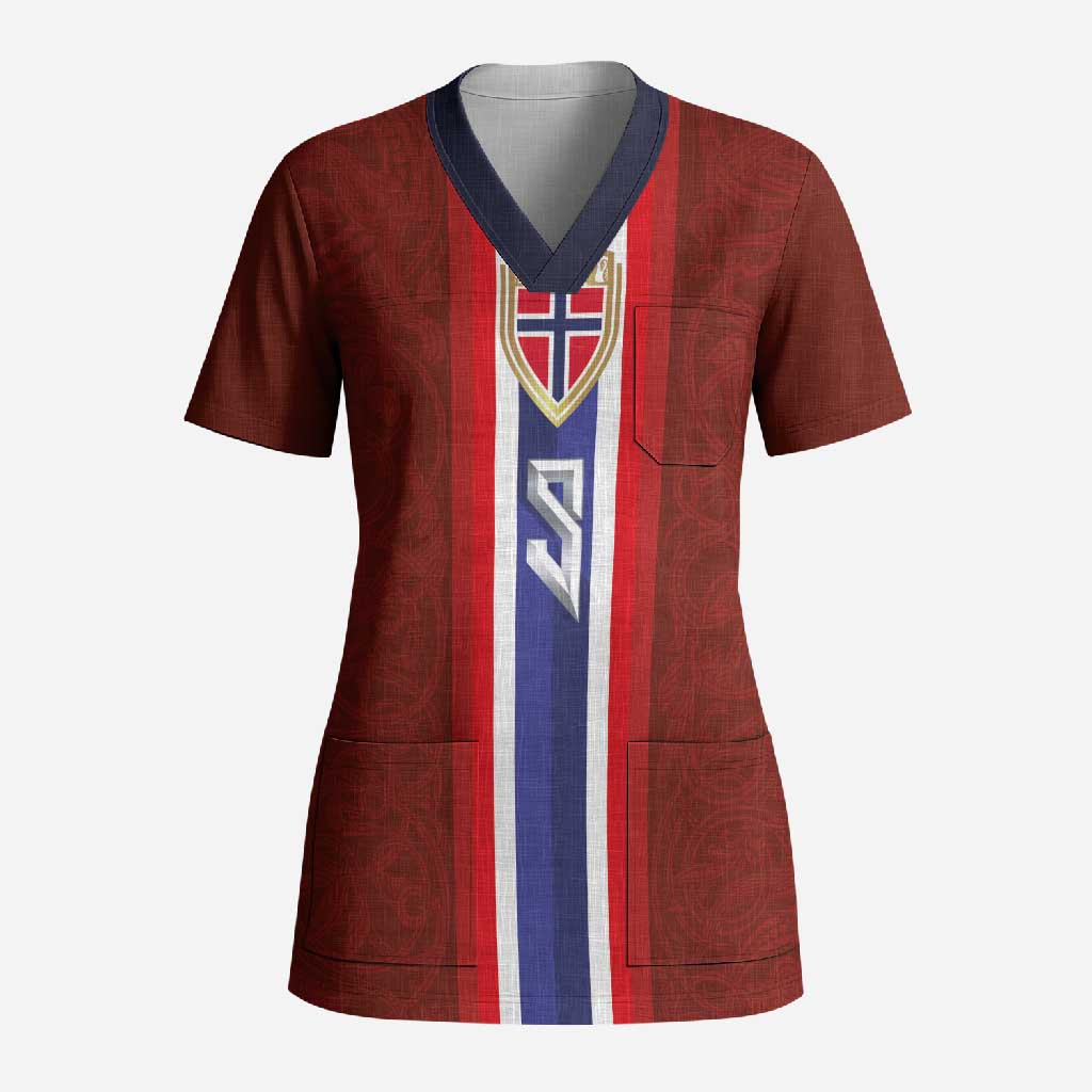 Custom Norwegian Football Scrub Top Norse Inspired Red Color - Wonder Print Shop
