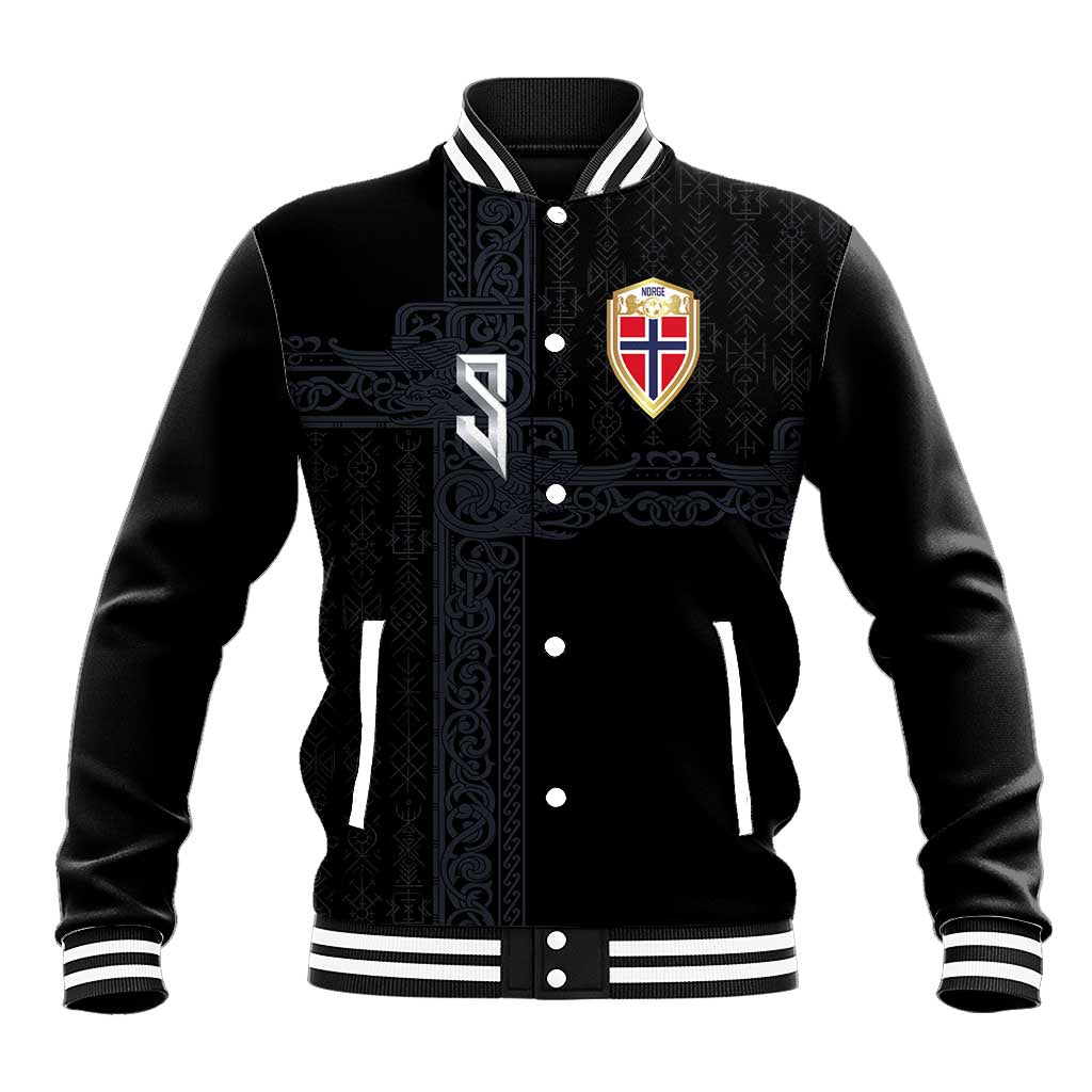 Custom Norwegian Football Baseball Jacket Norse Inspired Black Color - Wonder Print Shop