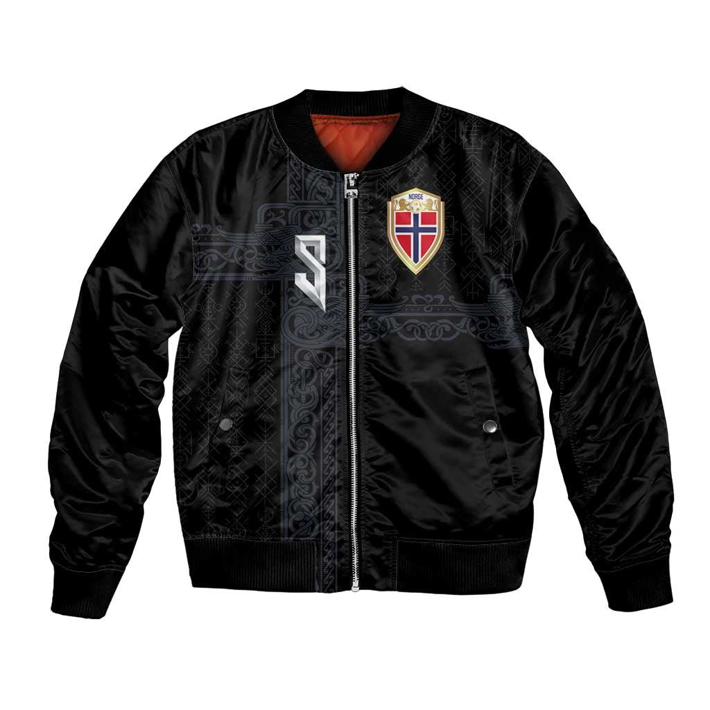Custom Norwegian Football Bomber Jacket Norse Inspired Black Color - Wonder Print Shop