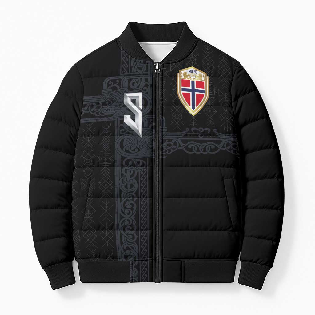 Custom Norwegian Football Bomber Puffer Jacket Norse Inspired Black Color - Wonder Print Shop