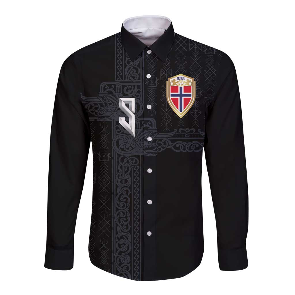 Custom Norwegian Football Long Sleeve Button Shirt Norse Inspired Black Color - Wonder Print Shop