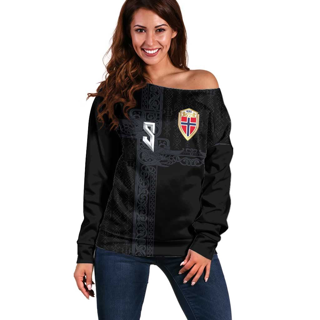 Custom Norwegian Football Off Shoulder Sweater Norse Inspired Black Color - Wonder Print Shop