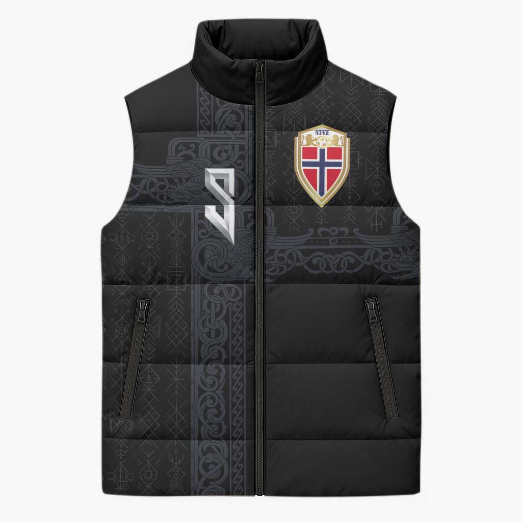 Custom Norwegian Football Sleeveless Puffer Jacket Norse Inspired Black Color - Wonder Print Shop