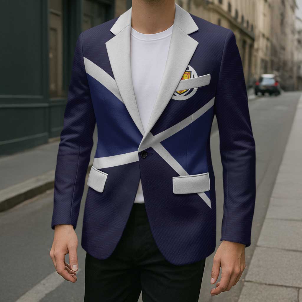 Custom Scotland Football Blazer Tartan Patchwork Pattern Scottish Saltire Flag Style