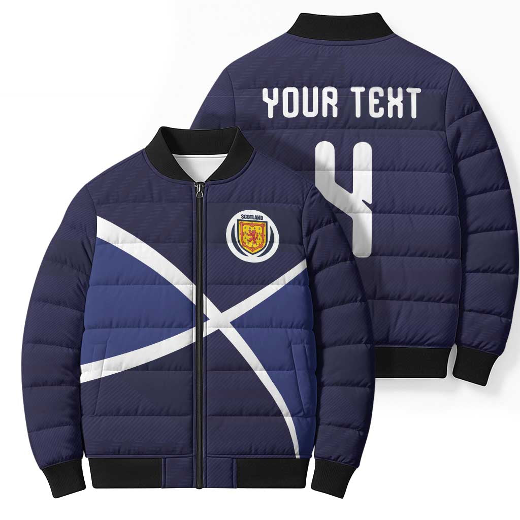 Custom Scotland Football Bomber Puffer Jacket Tartan Patchwork Pattern Scottish Saltire Flag Style