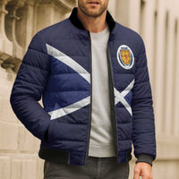 Custom Scotland Football Bomber Puffer Jacket Tartan Patchwork Pattern Scottish Saltire Flag Style