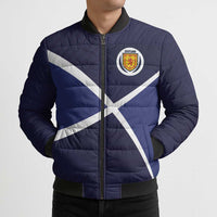 Custom Scotland Football Bomber Puffer Jacket Tartan Patchwork Pattern Scottish Saltire Flag Style
