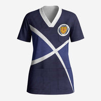 Custom Scotland Football Scrub Top Tartan Patchwork Pattern Scottish Saltire Flag Style