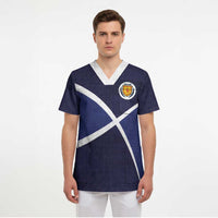 Custom Scotland Football Scrub Top Tartan Patchwork Pattern Scottish Saltire Flag Style