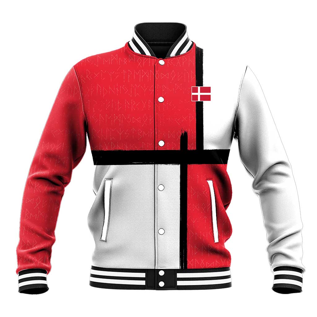 Custom Denmark Football Baseball Jacket White Grunge Line and Rune Inspired Sporty Style