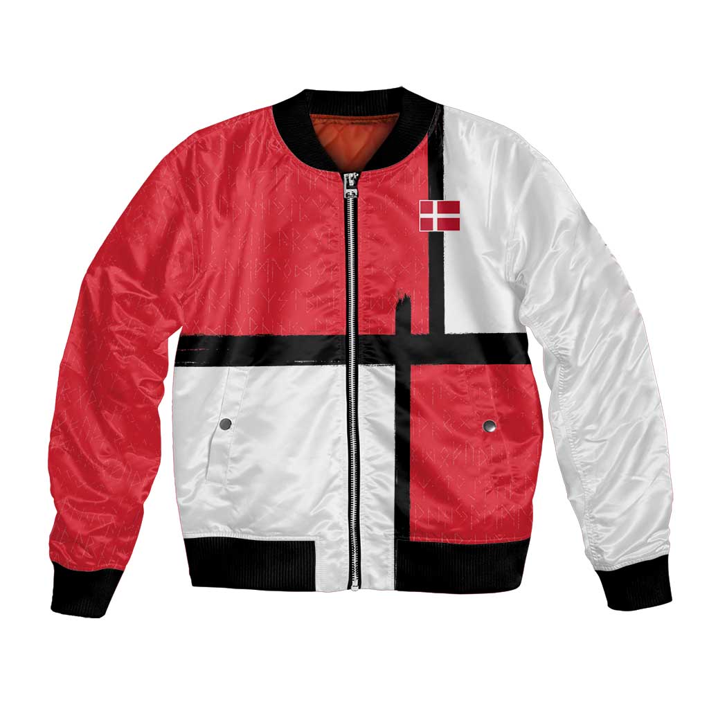 Custom Denmark Football Bomber Jacket White Grunge Line and Rune Inspired Sporty Style