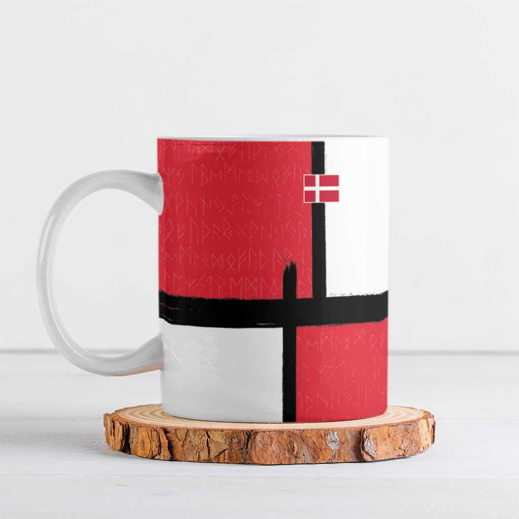 Custom Denmark Football Ceramic Mug White Grunge Line and Rune Inspired Sporty Style
