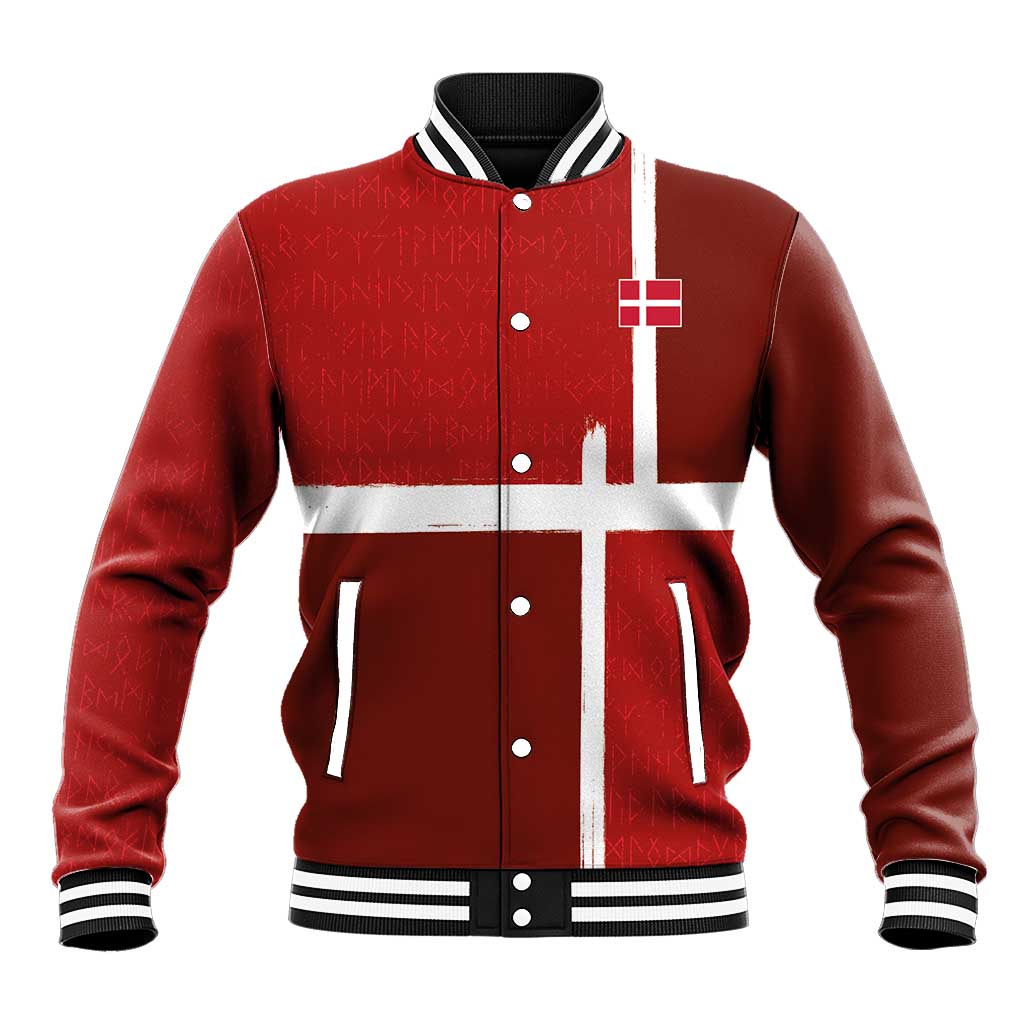Custom Denmark Football Baseball Jacket Black Grunge Line and Rune Inspired Sporty Style
