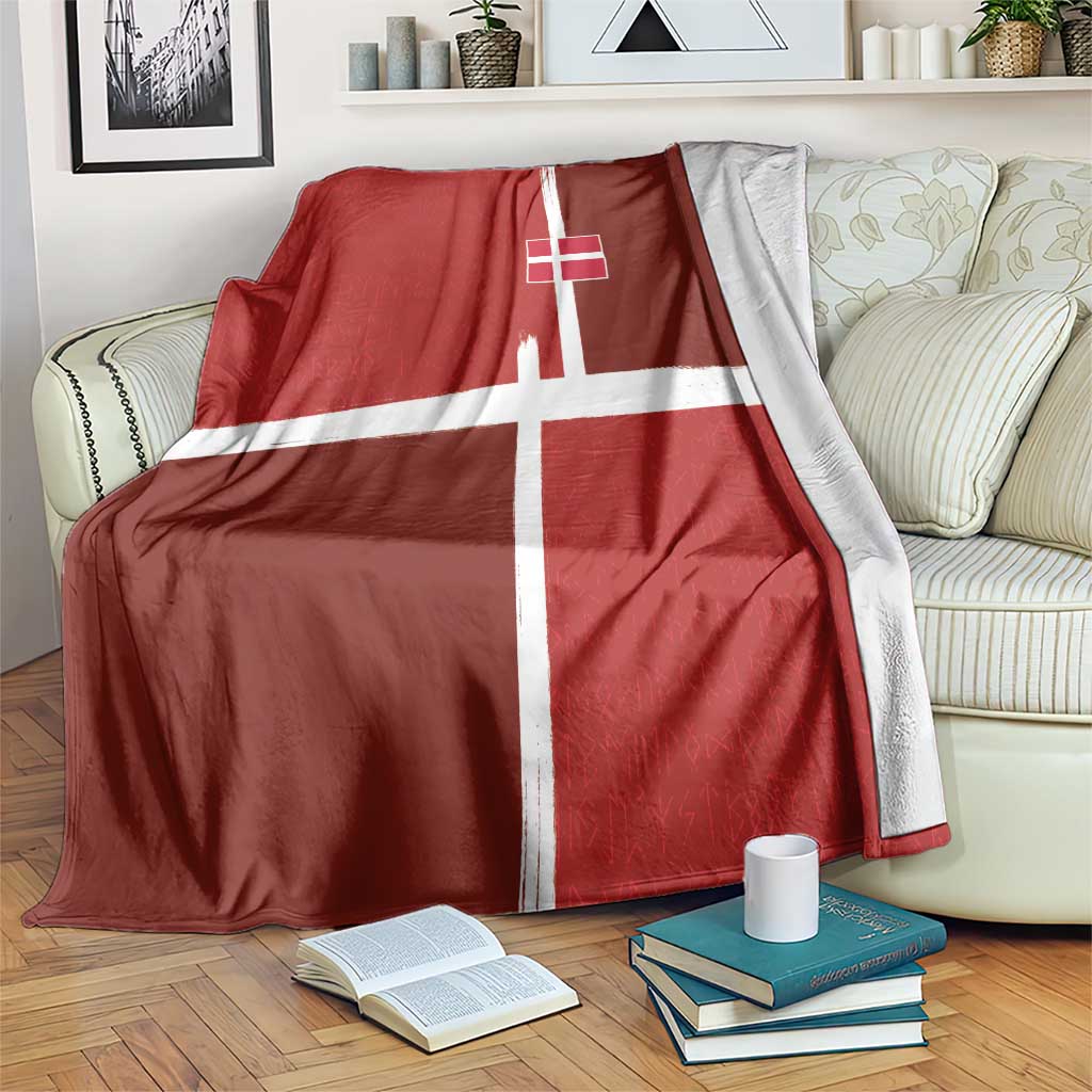 Denmark Football Blanket Black Grunge Line and Rune Inspired Sporty Style