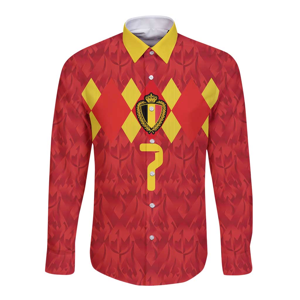 Custom Belgium Football Long Sleeve Button Shirt Fiery Devil Motif