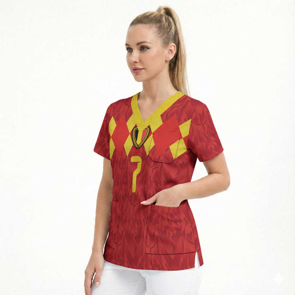 Custom Belgium Football Scrub Top Fiery Devil Motif