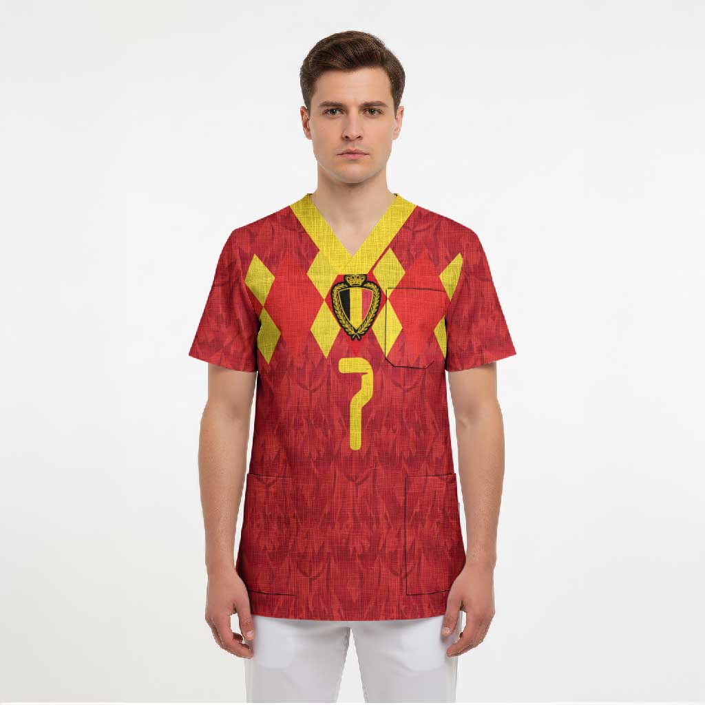 Custom Belgium Football Scrub Top Fiery Devil Motif