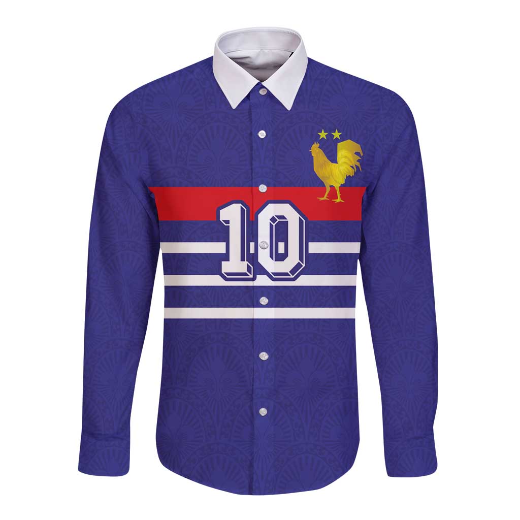 Custom French Football Long Sleeve Button Shirt France 98 Retro Style