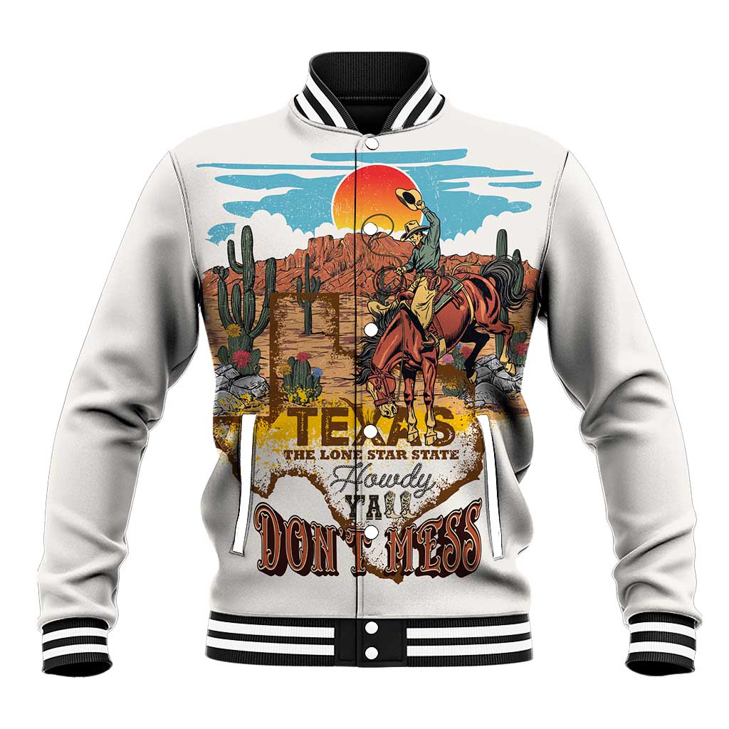 Texas Cultural Heritage Baseball Jacket Cowboy and Desert Howdy Y'All Don'T Mess