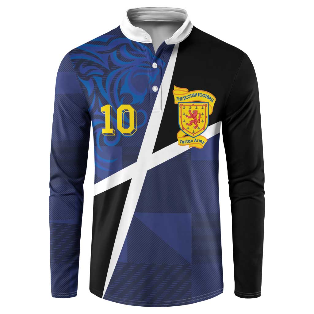 Custom Scottish Football Button Sweatshirt Lion and Tartan Patchwork Pattern