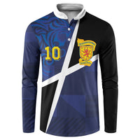 Custom Scottish Football Button Sweatshirt Lion and Tartan Patchwork Pattern