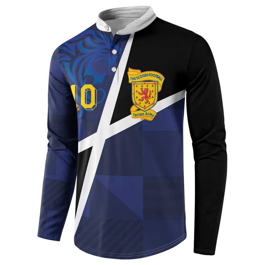 Custom Scottish Football Button Sweatshirt Lion and Tartan Patchwork Pattern