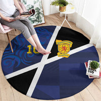 Custom Scottish Football Round Carpet Lion and Tartan Patchwork Pattern