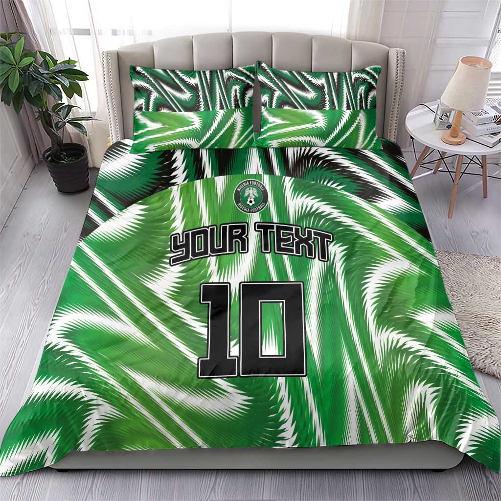 Green football duvet set with palm pattern and 'YOUR TEXT 10' graphic, two pillowcases
