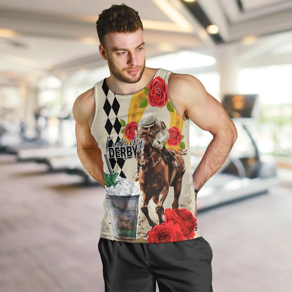 Kentucky Horse Racing 150th Anniversary Men Tank Top Mint Julep and Horseshoe Roses - Wonder Print Shop