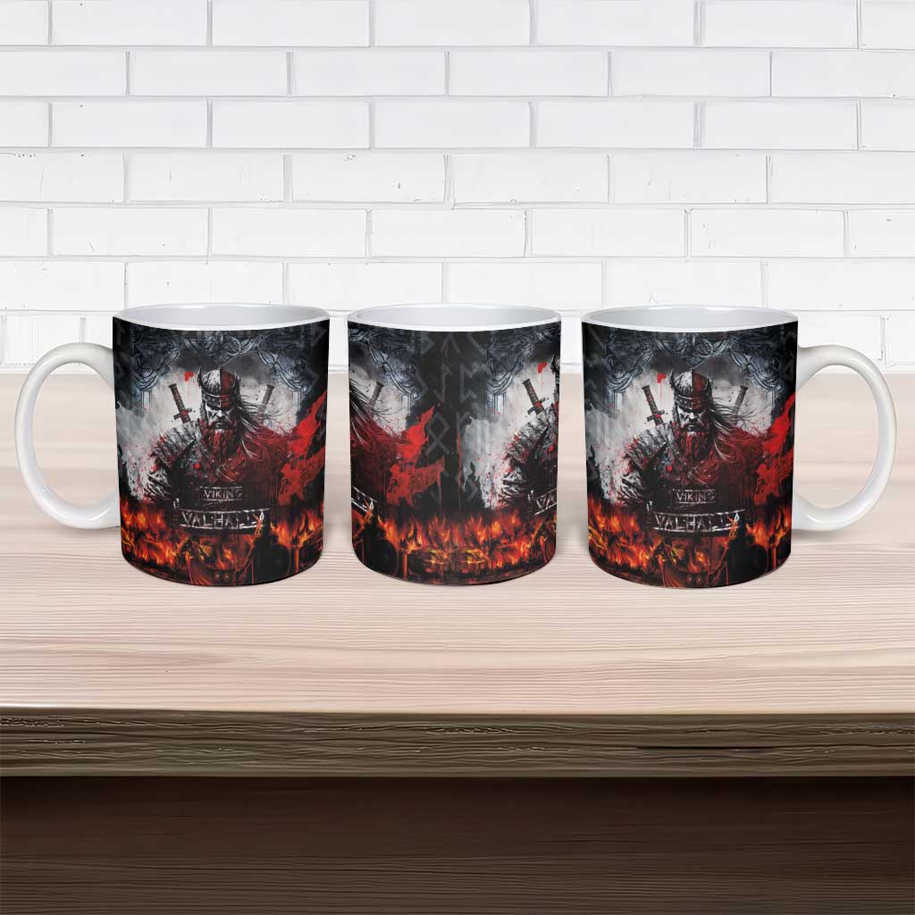 Viking Valhalla Ceramic Mug Norseman and Burning Battlefield - Wonder Print Shop