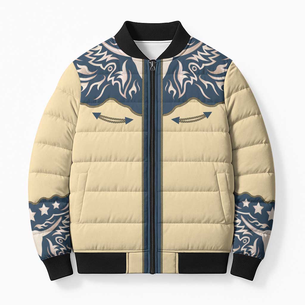 Vintage Western Yoke Shirt Ornament Style Bomber Puffer Jacket - Wonder Print Shop