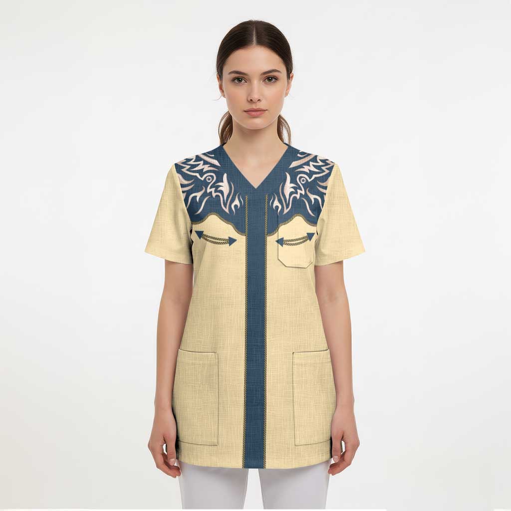 Vintage Western Yoke Shirt Ornament Style Scrub Top - Wonder Print Shop
